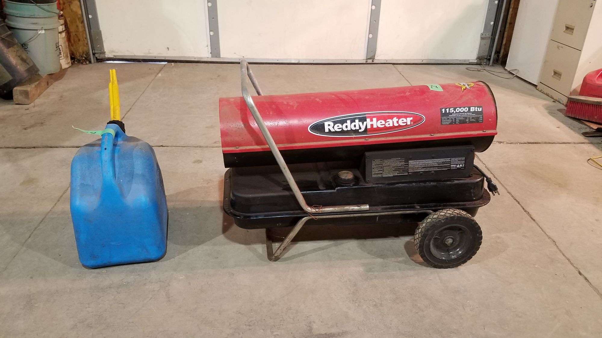Reddy Heater 115,000 BTU Shop Heater, Multi Fuel,W/ Approx 1.5 Gal Kerosene  - Adam Marshall Land u0026 Auction, LLC