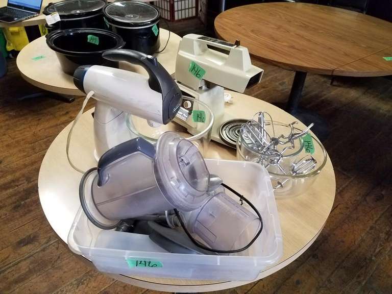 Mixmaster and Oster mixers, and pictcher Adam Marshall Land & Auction