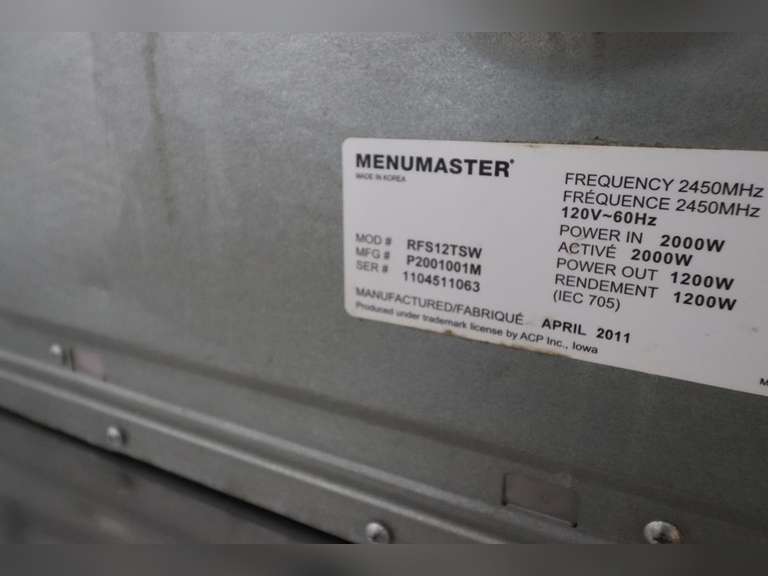 Menumaster Commercial Microwave, 2000W Model Rfs12Tsw Adam Marshall