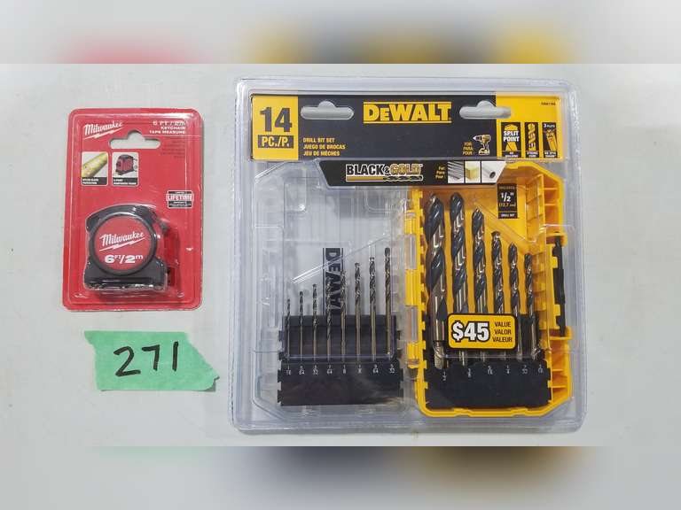 DeWalt 14 Pc Drill Bit Set & Milwaukee 6' Keychain Tape Measure NIB