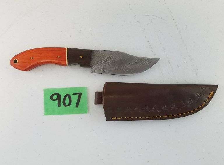 Damascus Steel Knife With Custom Handle and Sheath Adam Marshall Land