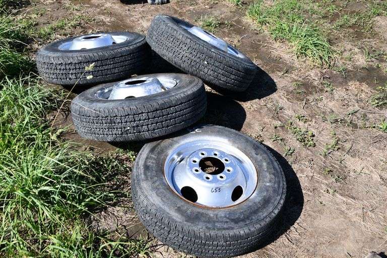 (4) Near New Firestone 8.75R16.5LT Tires with Rim Adam Marshall Land