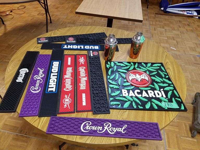 Bar mats and 2 shaker cups Adam Marshall Land & Auction, LLC