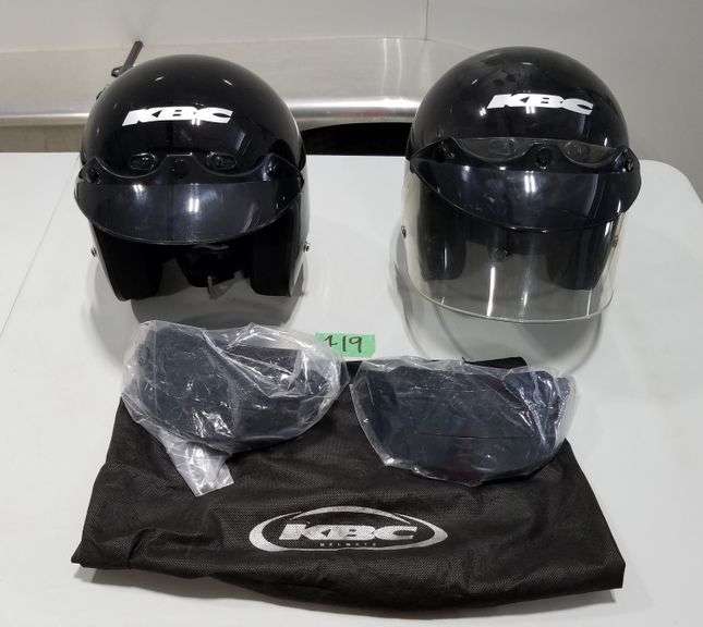 (2) KBC Motorcycle Helmets W/Extra Visors L Adam Marshall Land