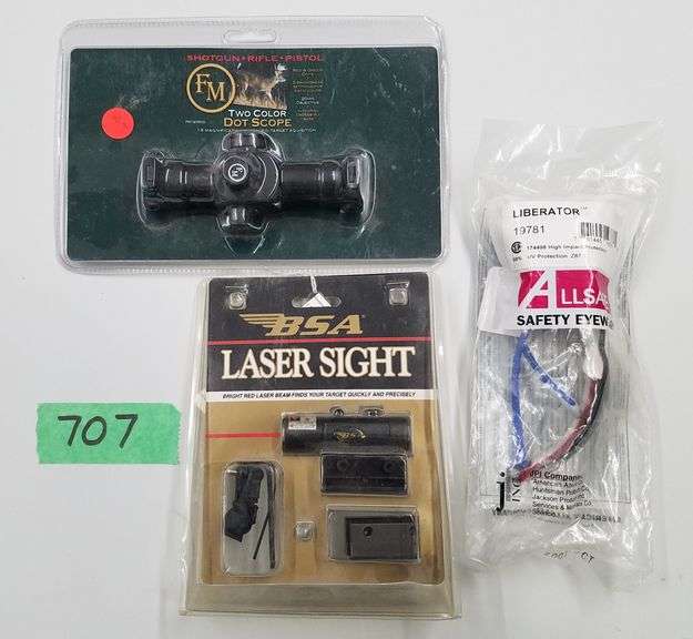 Assorted (1) BSA Laser Sight, (1) FM Two Color Dot Scope & (1 Pr