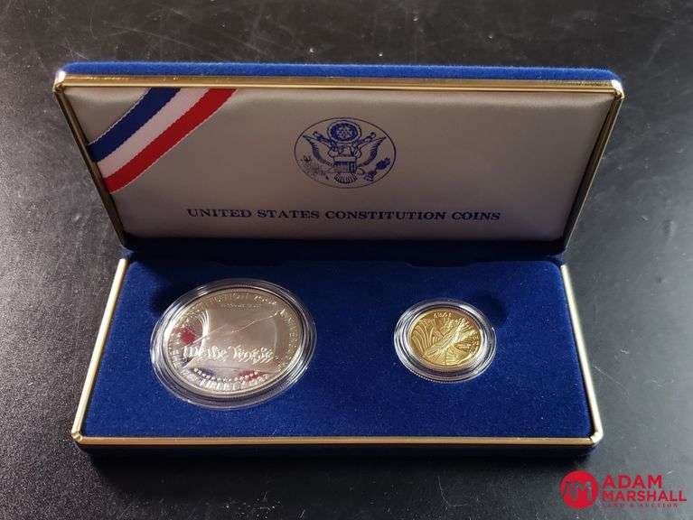 1987 US Constitution Coins Silver Dollar and Gold Five Dollar Set Adam Marshall Land & Auction