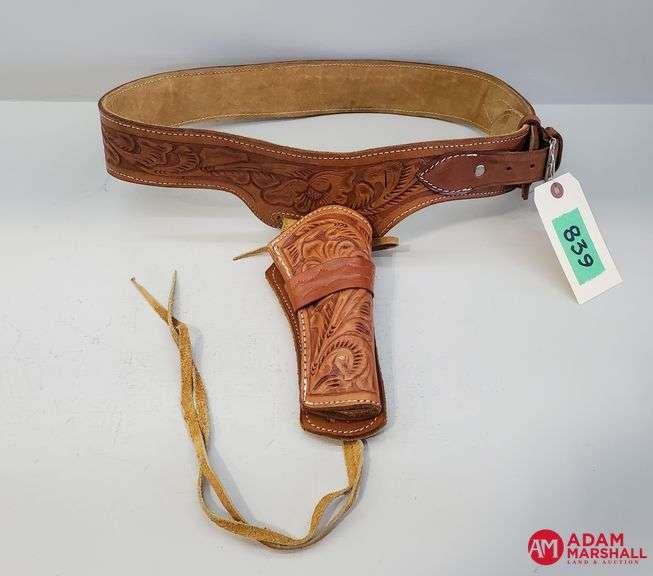 Tooled Leather Gun Belt W/Holster Fits 22 Revolver Up To 7" Barrel
