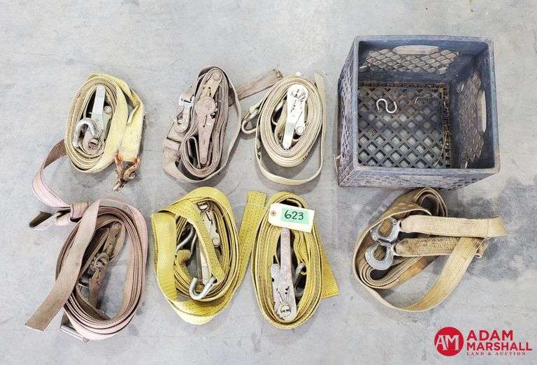 (6) Ratchet Tie Downs & Tow Strap Adam Marshall Land & Auction, LLC