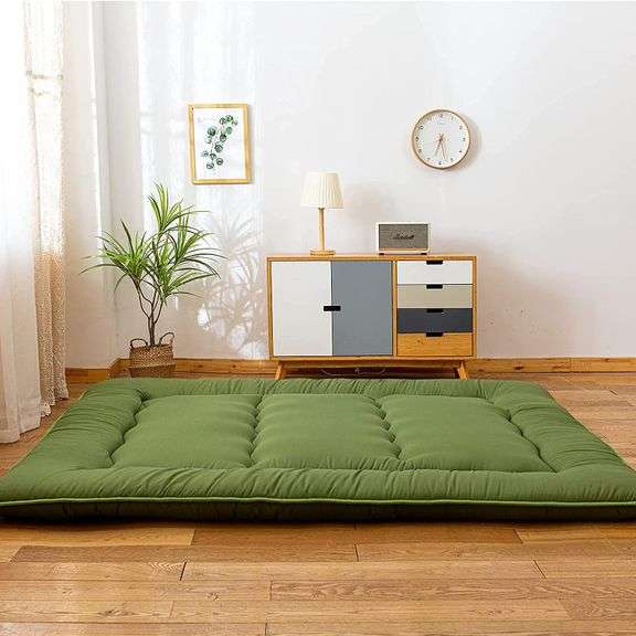 Green Japanese Shiki Futon Mattress Floor Mattress, Roll Up Guest