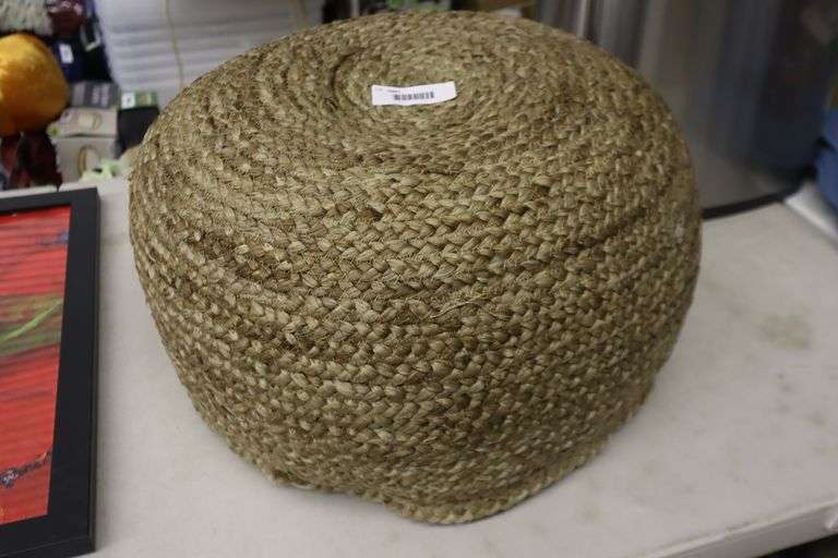 Modrn Boho Round Jute Floor Pouf Matthews Auctioneers