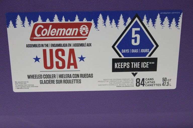 Coleman 50 Qt Cooler (Handle is Stuck) Matthews Auctioneers