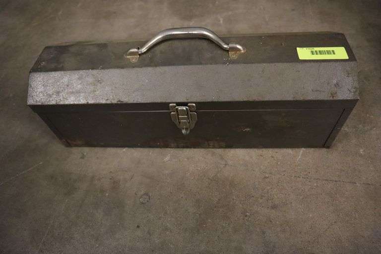 Small metal tool box with assorted tools matthews auctioneers