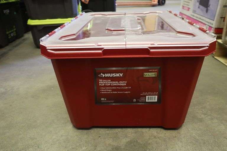(2) Husky 18 gal professional duty storage container with flip top lid