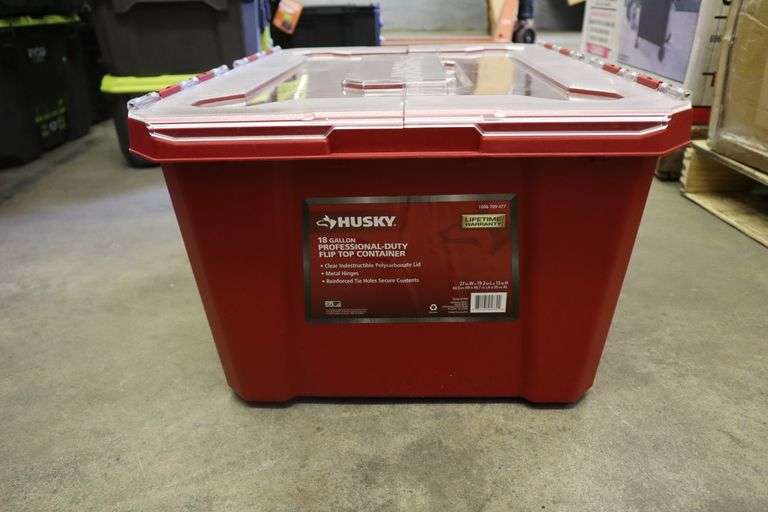 (2) Husky 18 gal professional duty storage container with flip top lid