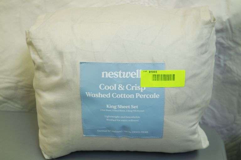 NESTWELL COOL&CRISP WASHED COTTON PERCALE KING SHEET SET Matthews