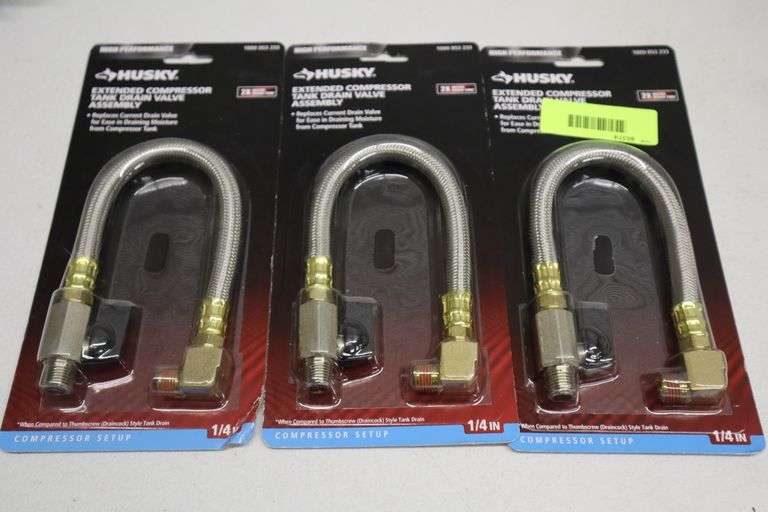 (3) Husky extended compressor tank drain valve assembly Matthews