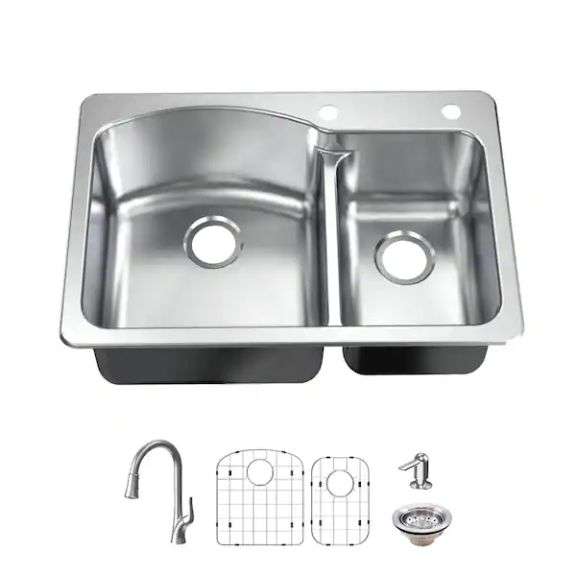 Glacier Bay Top Mount 33" Double Bowl all in one kitchen sink