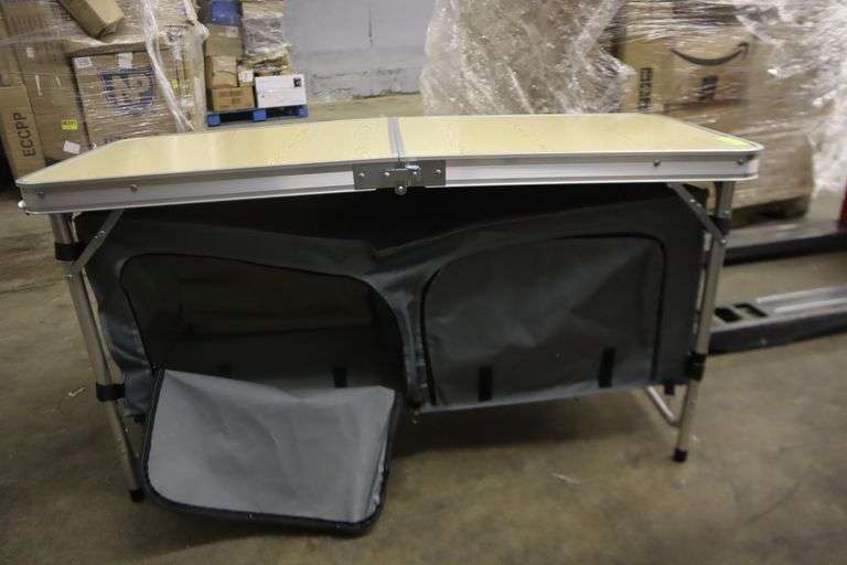Folding Camping Table with storage underneath Matthews Auctioneers