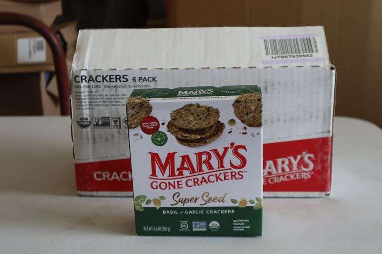 Case of Mary's gone crackers basil+garlic crackers Matthews Auctioneers