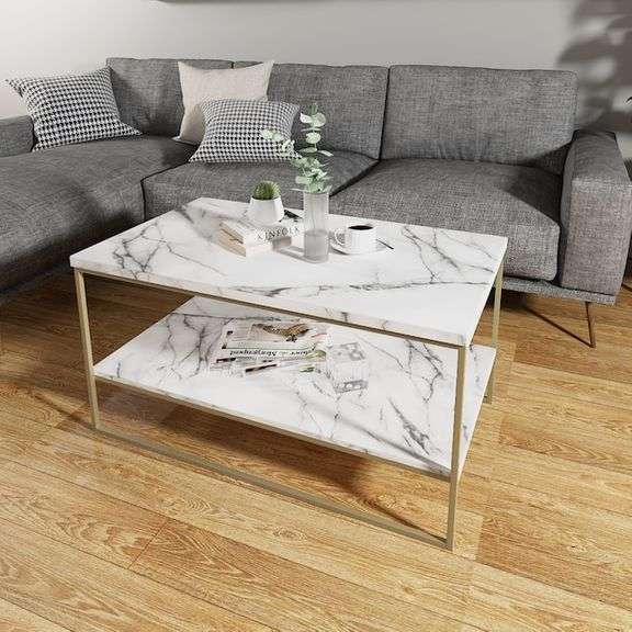 2 Tier White Faux Marble Coffee Table Matthews Auctioneers