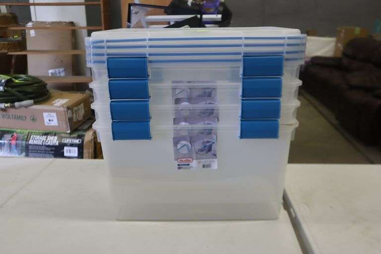 (4) Sterilite 54 qt storage totes Matthews Auctioneers