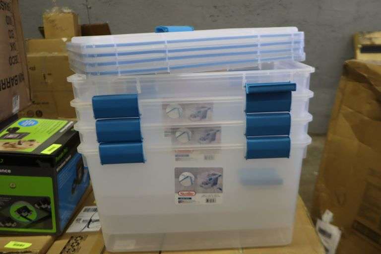 (4) Sterilite 54 qt storage totes with lids Matthews Auctioneers