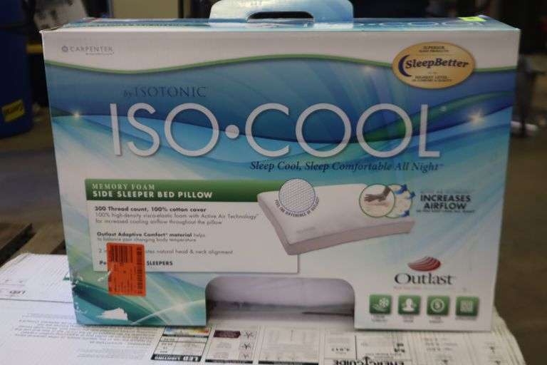 Isocool memory foam side sleeper bed pillow Matthews Auctioneers