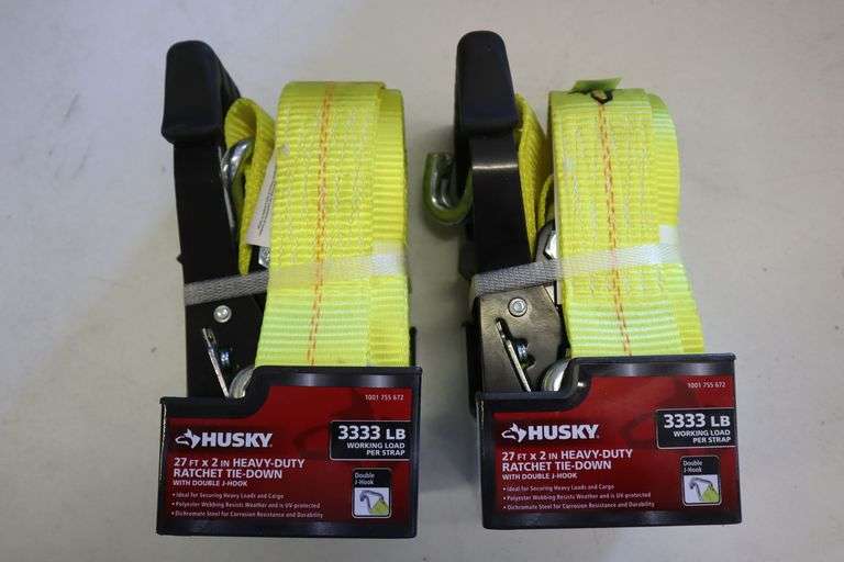 (2) Husky 27'x2" Heavy Duty Ratchet Tie Down Matthews Auctioneers