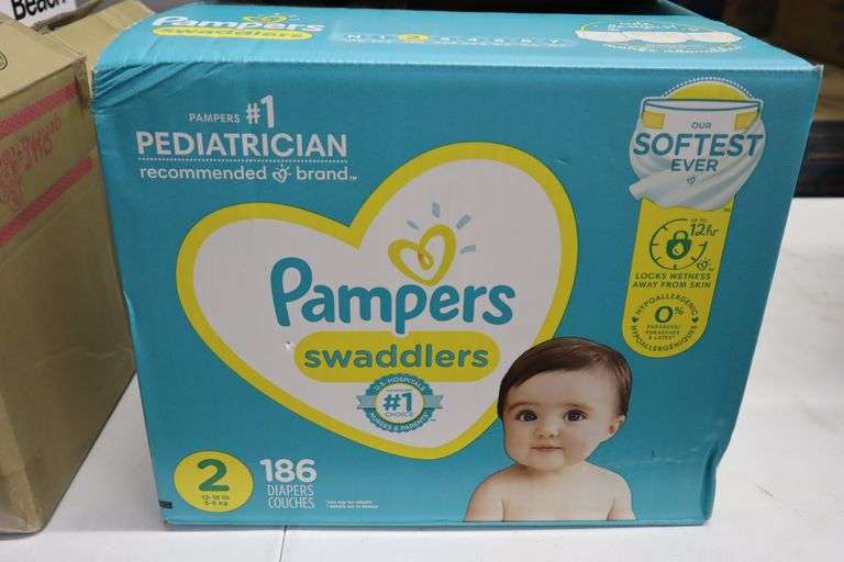 Pampers swaddlers size 2 diapers 186 count - Matthews Auctioneers