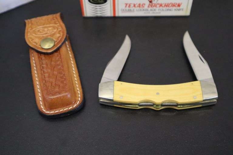 Case XX Texas Longhorn Pocket Knife with sheath and box Matthews