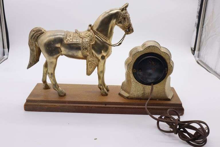 United Self Starting Metal Horse Clock Matthews Auctioneers