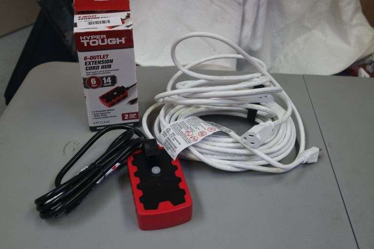 (2) hyper tough 6 outlet extension cord hub in 25 ft extension cord