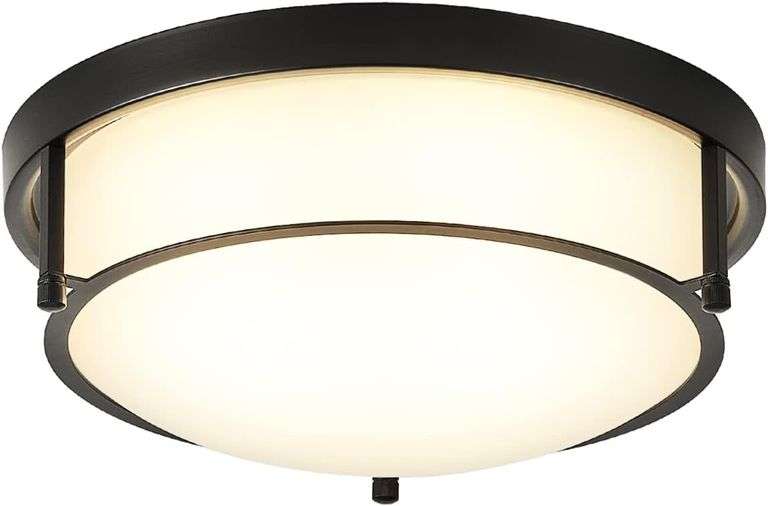 LHLYCLX 13 inch Black Ceiling Light Classic Frosted Glass Shade Flush