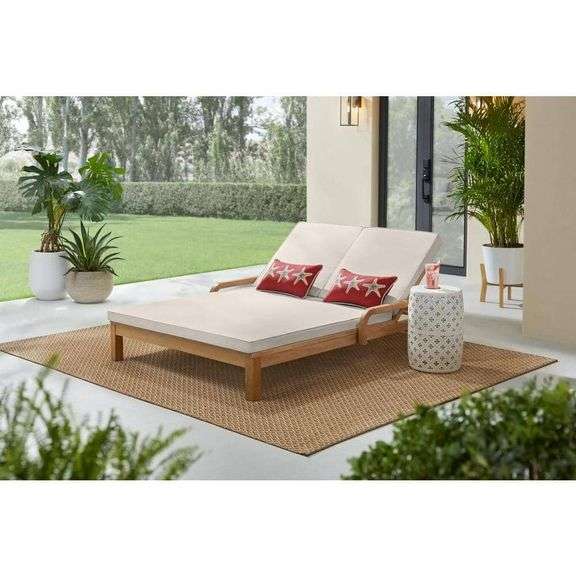 Hampton Bay Orleans Eucalyptus Wood Outdoor Double Chaise Lounge with