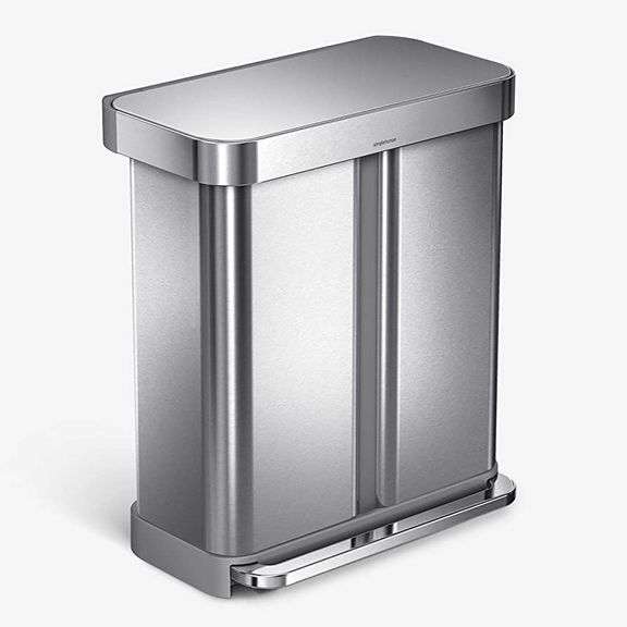 SimpleHuman 15.3 Gal Rectangular Dual Compartment Trash Can Matthews