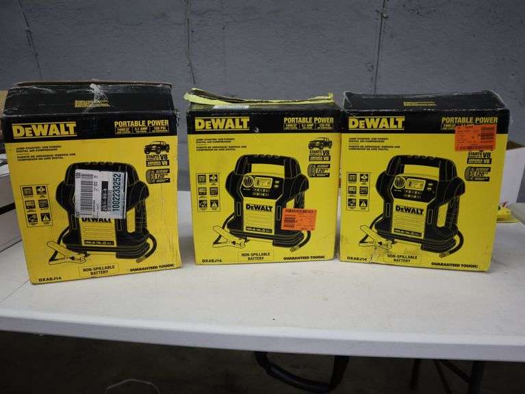 (3) Dewalt jump starter/usb power/digital air compressor These all