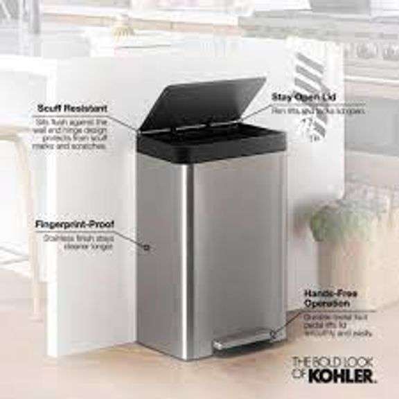 Kohler 13 gal stainless step trash can Matthews Auctioneers
