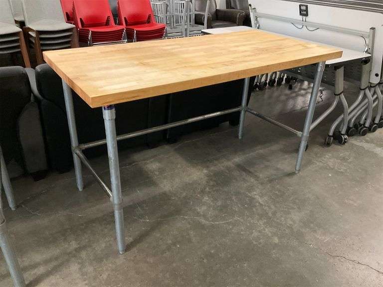 5ft Butcher Block Counter Height Work Table Matthews Auctioneers