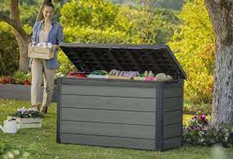 Keter Cortina 200 gallon deck box Matthews Auctioneers