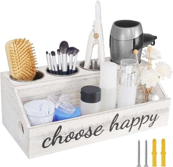 Hair Tool Organizer White Hair Dryer Holder Rustic Wood Blow Dryer