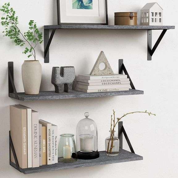 Forbena Gray Floating Shelves Wall Mounted Bookshelf Set of 3 24 Inches