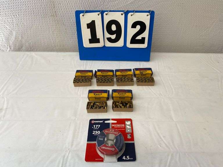 6 small boxes of Western Xpert 22 Short Bullets - 4 boxes full (50 ct) and 2 partial boxes(quanity unknown) Also unopend package of Crosman Hunting Pellets