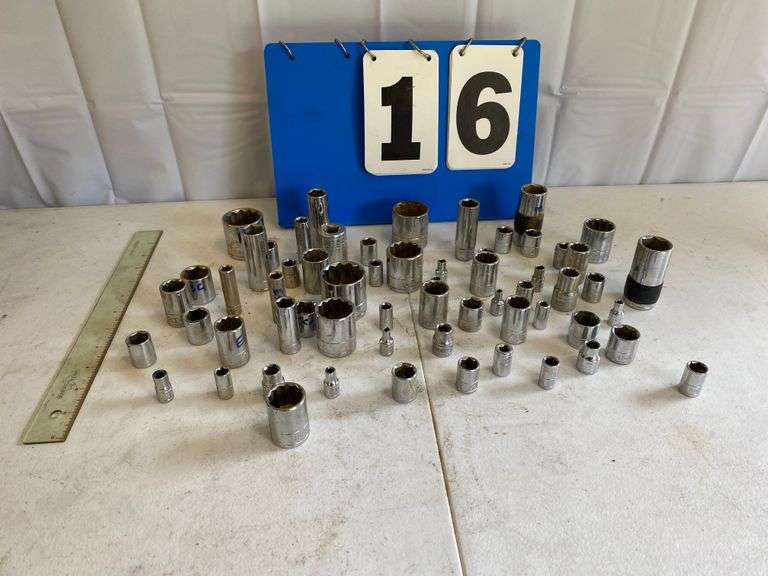 Approx 60 piece socket lot various sizes mostly TaskForce brand