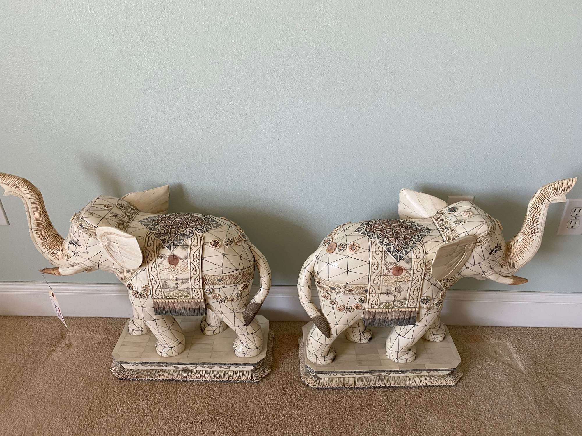 (2) Hand Carved Elephant Statues from Camel Bone