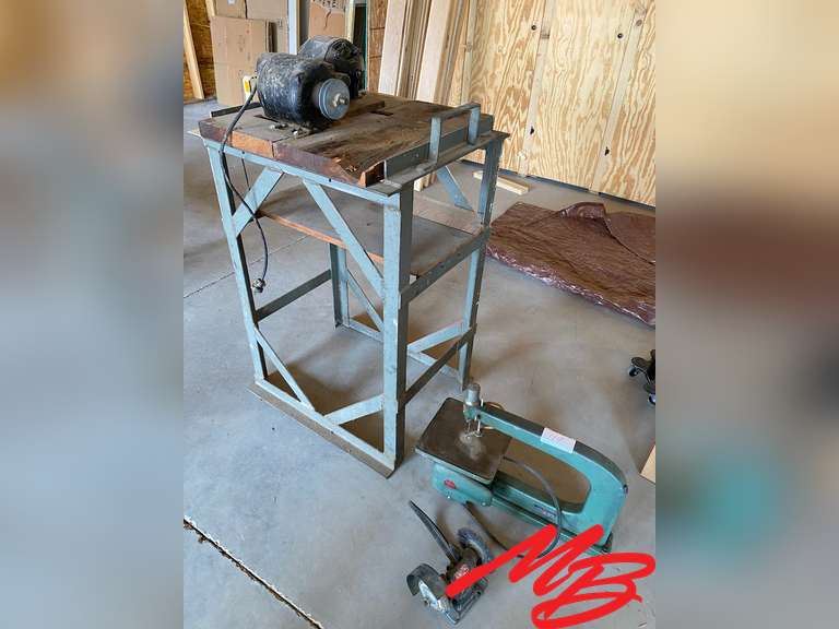 Power King Scroll Saw, Grinder/Buffer, (2) Electric Motors, & Work