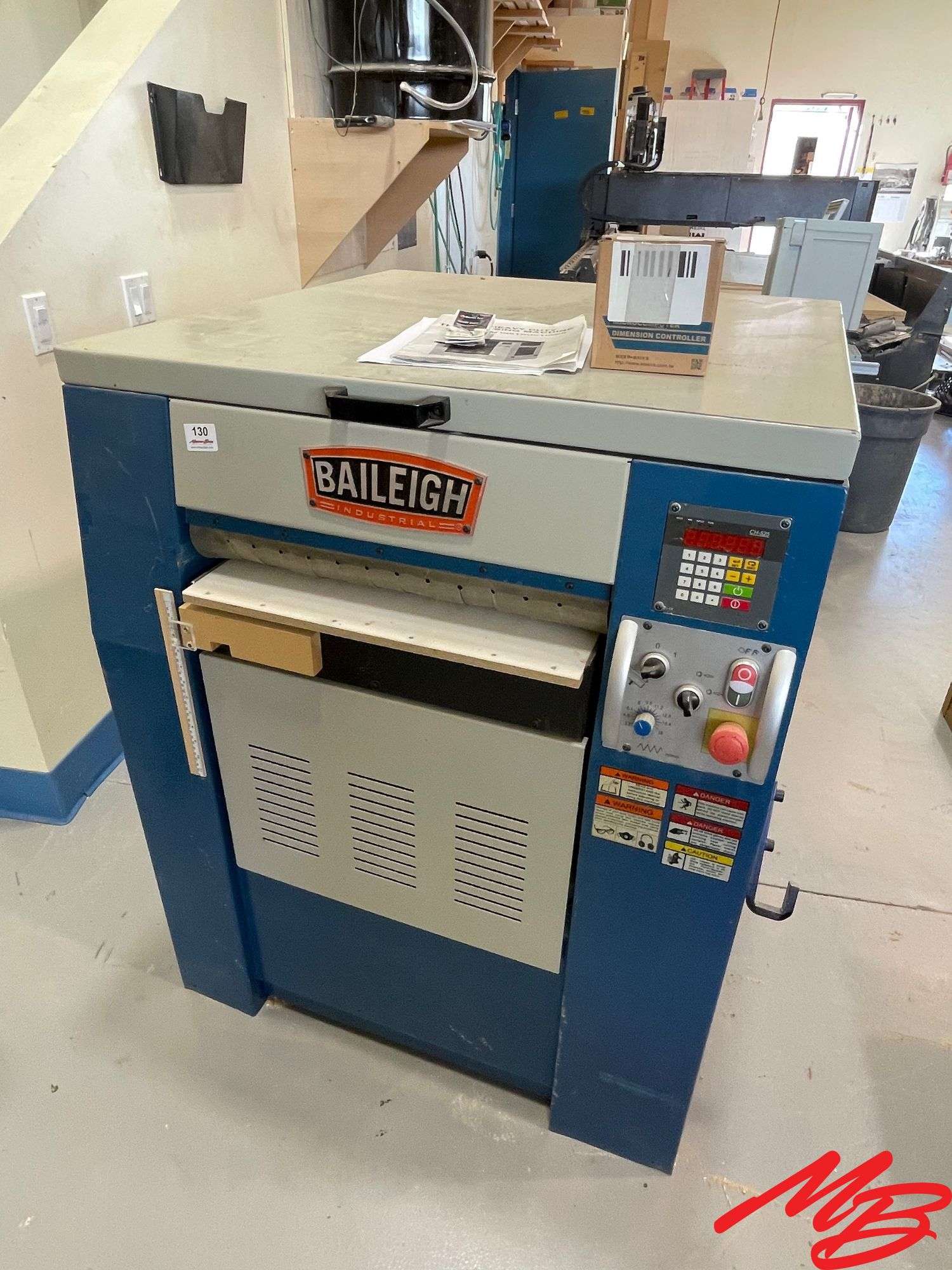 Baileigh Industrial Heavy Duty Planer, Helical Cutter, Insert Cutters, 20" wide x 13" thick, 3 motors: feed, cutter & table raising, 3-phase