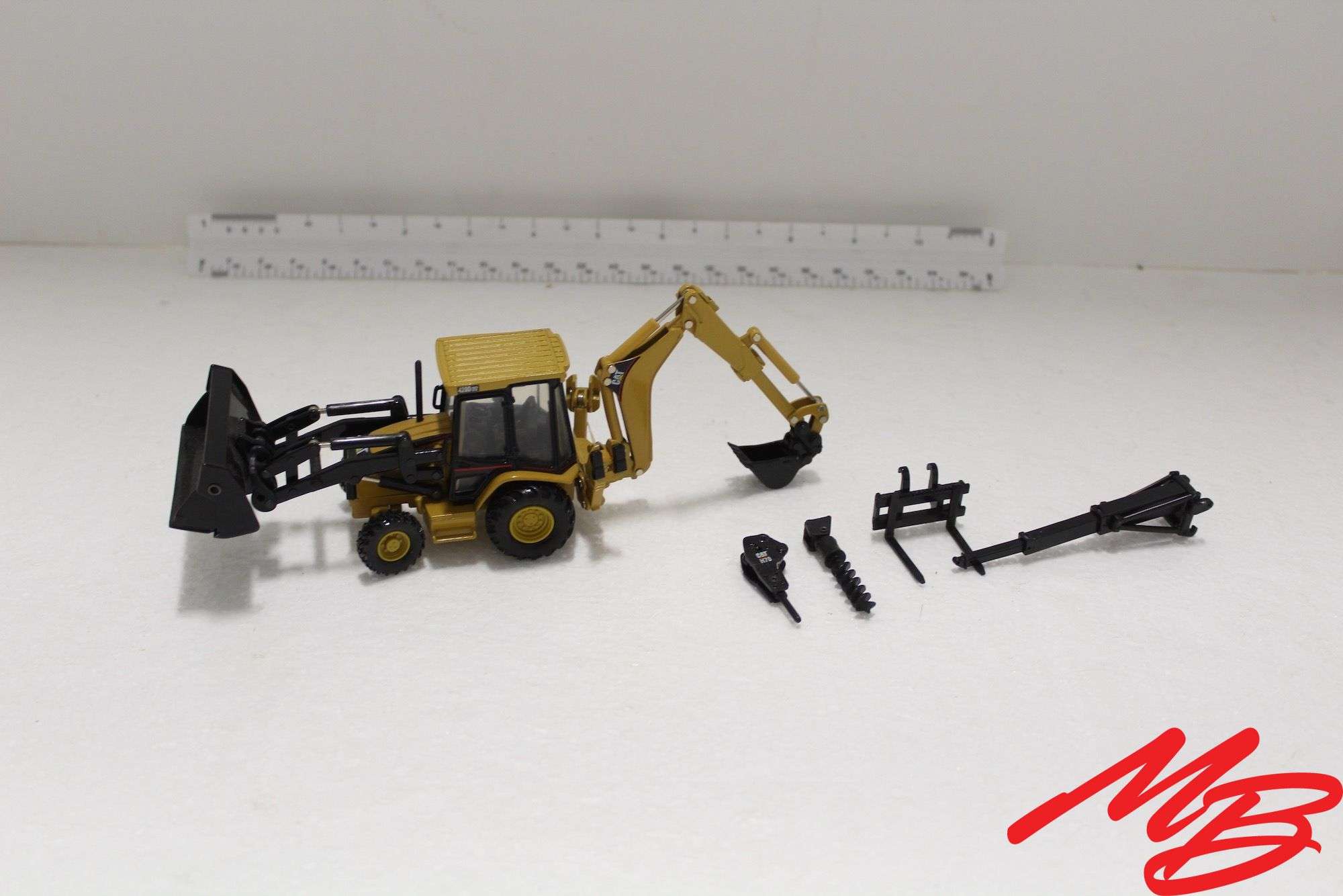 Cat 420D IT Backhoe Loader w/ Attachments In Box 1/50 - Musser