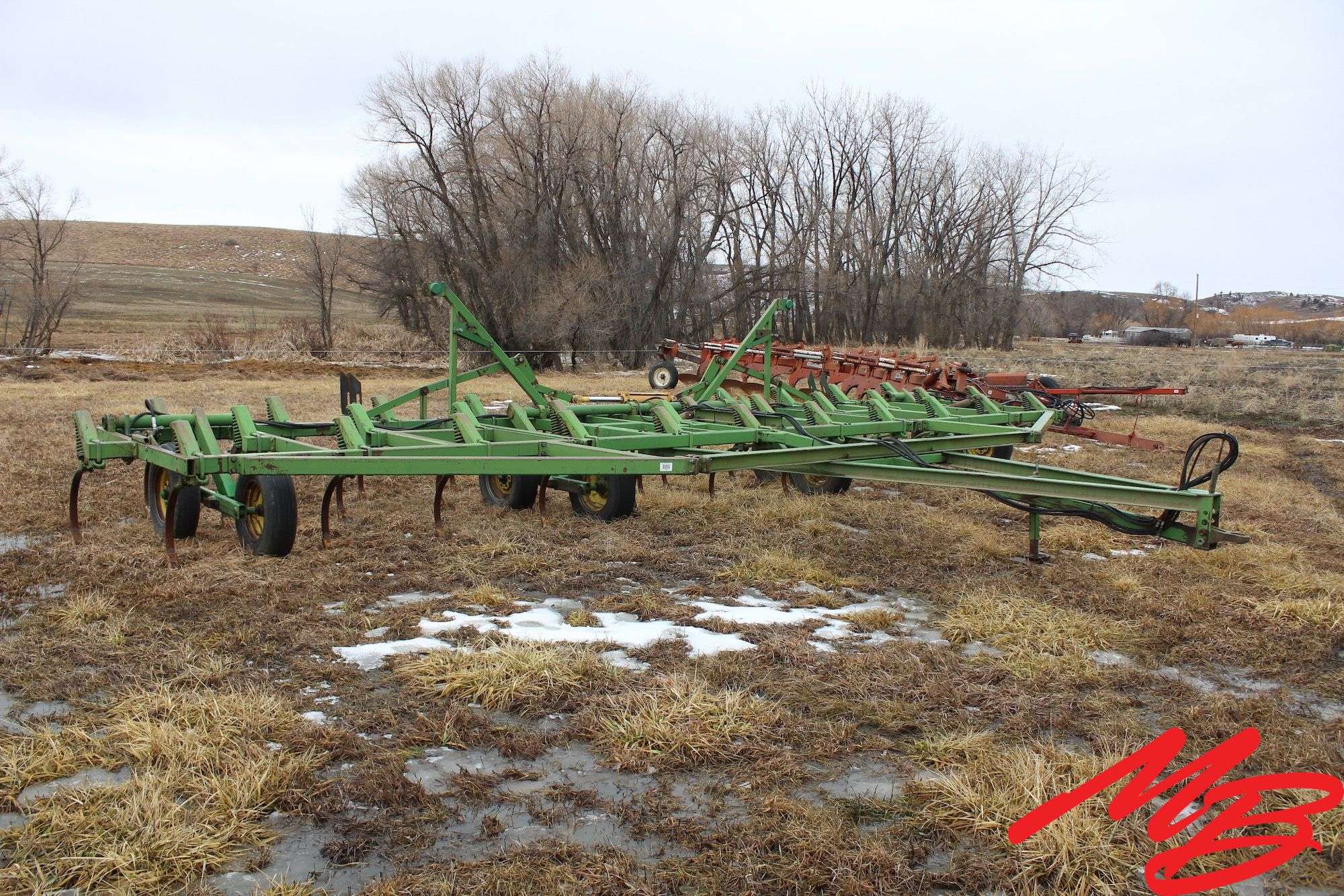 John Deere Chisel Plow w/JD Spring Harrows, 33'