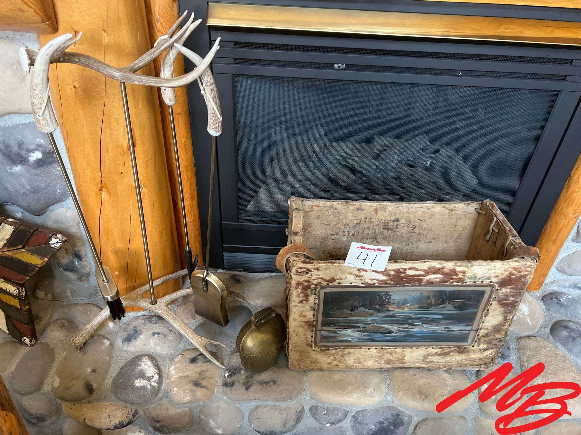Deer Antler Fire Pokers, and Painted Vintage Firebox