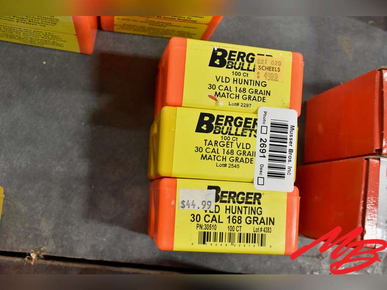 (3) boxes 30 cal 168gr Berger bullets (300 ct) Musser Bros Inc